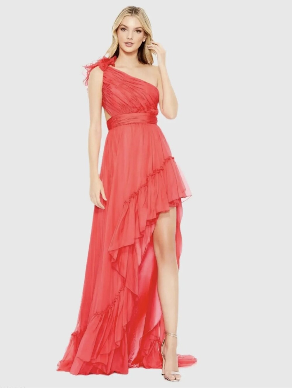 Mac Duggal 67989 One Shoulder Ruffled in Cherry